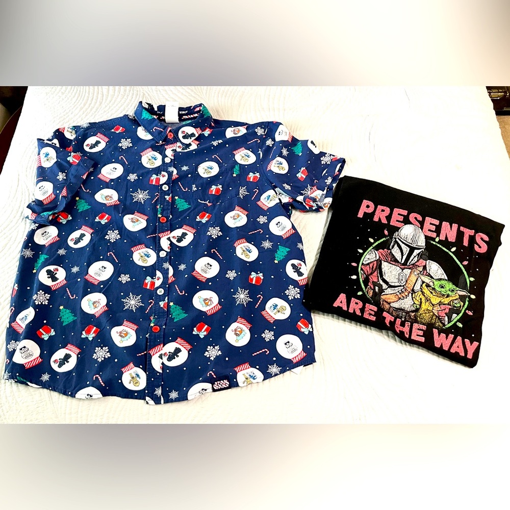 DISNEY Star Wars Christmas Button-Up, Mandalorian Holiday Shirt Lot Men’s Sz XL